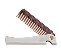Peine para Bigote Plegable para Hombres, Alisador de Barba Antiestático de Acero Inoxidable para Hombres, Peine para Dar Forma Al Bigote con (Ámbar pp+acero inoxidable)