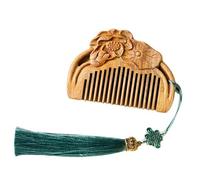 Peine para el cabello de madera, peine portátil anti estático de sándalo tallado con cubierta de masaje de madera de masaje de cuero cabelludo de borla para mujeres desintoxicación de barrido del cue