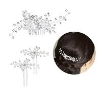 Peine para el Cabello para Bodas, 3 Piezas Pinzas para el Cabello con Perlas Vid de Cristal Horquillas para el Cabello con Diamantes de Imitación Plateados Tocado de Flores para Novia y Dama de Honor