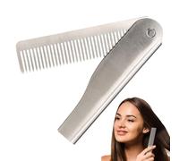Peine para el pelo de bolsillo para barba y bigote, herramienta de peinado portátil para el cuidado diario del cabello, uso en salón o viajes, alisador, peluquero plegable de acero inoxidable para