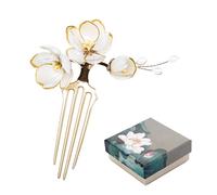 Peine para el pelo retro de flor de loto, pin de pelo chino Hanfu elegante flores blancas, accesorios para el cabello para novia y boda