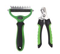 Peine para Pelo de Mascotas Doble Cara, 9 y 17 Dientes, Kit de Acicalamiento con Cortauñas para, Gato y Conejo - Acero Inoxidable Durable, Diseño Ergonómico, Ideal para Pel