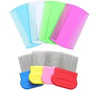 Peine para piojos de pulgas de doble cara, peine de depilación con dientes de metal (4 x 2 pulgadas, 2.24 x 2.24 pulgadas, rosa, azul claro, azul, blanco, verde, rojo, amarillo)