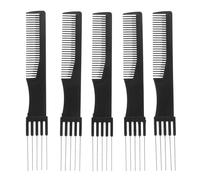 Peine Profesional Cabello de Acero Negro, 5 Unidades | Diseño Ergonómico, Púas Metálicas Resistentes, Herramienta de Peluquería para Peinar, Estilos Precisos