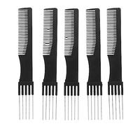 Peine Profesional para Cabello, Acero Inoxidable, Negro, 5 Unidades | Diseño Ergonómico para Peinar, Herramienta de Peluquería Púas Metálicas, Accesorios para Estilismo Masculino