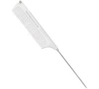 Peine profesional portátil de dientes finos para peinar, cortar el cabello, peine de cola de rata de metal retráctil blanco para separar, peine de cola de alfiler de acero inoxidable para salón de