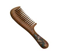 Peine vintage de sándalo verde for mujer y hombre. Hecho a mano, con dientes anchos y finos, desenredante con mango, antiestático, ideal for viajes.