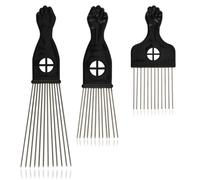 Peines Afro de Metal,3 PCS Peines Afro para el Pelo Diferentes Longitudes Liso Pelo Tenedor Peine Ondulación Permanente y Barba Grande para Peluquería Salón