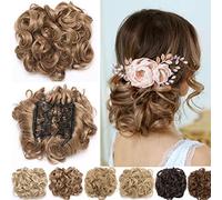 Peines cortos, rizados, ondulados, extensiones de moño, con cordón, con clip, extensiones de peine, color marrón oscuro a caoba claro