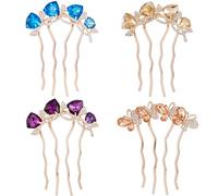 Peines laterales para el cabello con diamantes de imitación, peines de cristal para mujer, horquillas de metal con purpurina brillante con dientes largos, pasadores de mariposa, accesorios para el