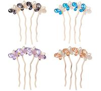 Peines laterales para el pelo de cristal, peines de diamantes de imitación de boda para mujer, horquillas de metal con purpurina brillante con dientes largos, pasadores de mariposa, accesorios para el
