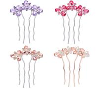 Peines para el cabello con purpurina brillante y floral, para novia, boda, diamantes de imitación de cristal, horquillas laterales de metal con joyas, accesorios largos y gruesos para mujer (paquete