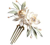 Peines para el Pelo de Novia, Peine lateral para el cabello chino, Gardenia dorada dibujada al viento, peine con pinza para el cabello, perla Vintage, accesorios para el cabello hechos a mano Boda Fie