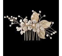 Peineta de perla dorada para novias - Accesorio decorativo para bodas y eventos especiales
