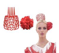 Peineta Flamenca Grande con Flor para el Pelo Mujer - Set 2 Piezas, Accesorios Tradicionales para Feria de Abril, Traje de Sevillana y Fiestas Andaluzas (ROJO LISO)