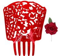 Peineta Mantilla Flamenca Brillante Iridiscente Concha y Flor Flamenca para el pelo, Peineta para Mantilla Española, Accesorios Feria del Abril Semana Santa (Peineta Mantilla Flamenca Roja, Mediano)