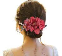 Peinetas de metal para el pelo con flores, pinzas deslizantes con dientes, lazos florales, horquillas, horquillas, horquillas, abrazaderas, sombreros para mujeres y niñas, cortina de sudor (rojo,