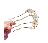 Peinetas onduladas con flores de perla for mujer, elegante horquilla en forma de U estilo bosque, broche de metal de alta gama for moño.(Flower)