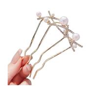 Peinetas onduladas con flores de perla for mujer, elegante horquilla en forma de U estilo bosque, broche de metal de alta gama for moño.(Pearl)