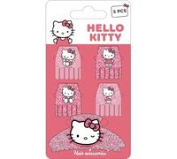 Peinetas y broche para el pelo Hello Kitty | Set de 5 accesorios infantiles con diseño glitter rosa y licencia oficial