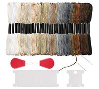 Peirich 32 madejas de hilo de bordado, color negro a blanco, degradado, gris, marrón, hilo de punto de cruz, hilo de hilo con 6 bobinas de hilo de seda, 2 agujas de bordado y enhebrador de agujas