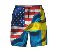 peiyeety Bañador para Hombre con la Bandera de Estados Unidos y Suecia, Modelo 2 en 1, de Secado rápido, Transpirable, Ideal para la Playa.