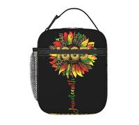 peiyeety Bolsa de almuerzo con diseño de girasol de Juneteenth, Mes de la Historia Afroamericana, 1865, portátil, aislante, de gran capacidad, con cremallera y bolsillo de red externo.