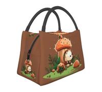 peiyeety Bolsa térmica para el almuerzo con diseño de erizo y setas, reutilizable, a prueba de fugas, para la oficina y picnic.