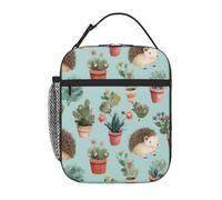 peiyeety Bolsa térmica para el almuerzo, diseño de erizo con flores en maceta, reutilizable, a prueba de fugas, para la oficina y picnic.