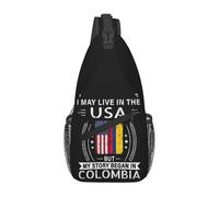 peiyeety Bolso bandolera con la bandera de Colombia y Estados Unidos. Mi historia empezó en Colombia. Mochila bandolera ajustable para deportes, gimnasio, viajes, ciclismo, informal, diagonal.