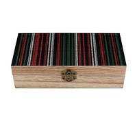 peiyeety Caja de almacenamiento de madera con rayas verdes y blancas, estilo retro, con tapa abatible, 20 x 10 x 6 cm. Caja de recuerdos para manualidades, ideal para guardar fotos, recetas o joyas.