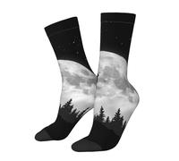 peiyeety Calcetines deportivos casuales con estampado de lobo y luna para mujer y hombre