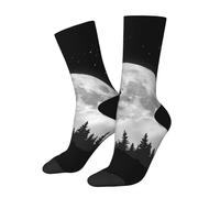 peiyeety Calcetines deportivos casuales con estampado de lobo y luna para mujer y hombre