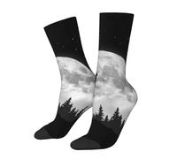peiyeety Calcetines deportivos casuales con estampado de lobo y luna para mujer y hombre