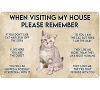 peiyeety Cartel vintage de aluminio con texto Gato cuando visites mi casa, por favor, recuerda, 30 x 40 cm