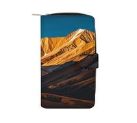 peiyeety Cartera de Piel sintética con Estampado de montañas Doradas y Lunas, Monedero de Viaje para Mujer, Cartera Plegable Larga, Tarjetero con Cremallera