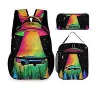 peiyeety Conjunto de almacenamiento, mochila con diseño de árbol arcoíris, ovni y espacio alucinante, cosméticos.