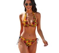 peiyeety Conjunto de Bikini Sexy para Mujer Estilo Karate, Traje de baño Triangular con Lazo, Traje de baño con Escote en V.