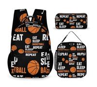 peiyeety Conjunto de mochila con diseño de Come, duerme, baloncesto, con lonchera y neceser, mochila de viaje para portátil, conjunto informal