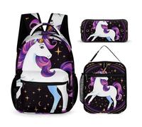 peiyeety Conjunto de mochila con diseño de unicornios mágicos (2 unidades), lonchera y neceser, mochila de viaje para portátil, conjunto informal