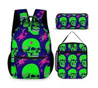 peiyeety Conjunto de mochila con lonchera y bolsa de maquillaje, ideal para viajes (calavera zombi divertida)