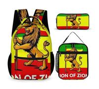 peiyeety Conjunto de mochila con lonchera y neceser de maquillaje (Bandera rasta del León de Sión (1))