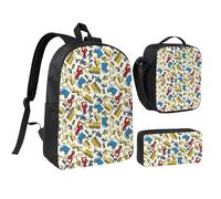 peiyeety Conjunto de mochilas para camión de herramientas, grúa, excavadora, 17 pulgadas, bolsa de almuerzo, mochila ligera para hombres y mujeres, 3 unidades