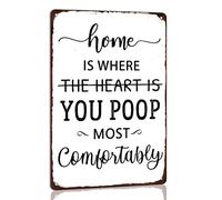 peiyeety El hogar es donde haces caca con más comodidad. Letrero de metal divertido estilo retro. Póster decorativo para baño, hogar y granja, de 8x12 pulgadas.