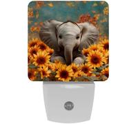 peiyeety Elefante bebé entre girasoles Luz nocturna LED enchufable Sensor automático Anochecer al amanecer Noche decorativa para dormitorio, baño, cocina, pasillo, escaleras, pasillo,