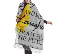 peiyeety Ella está vestida de fuerza y dignidad Proverbios 31:25 Chal de borlas de imitación de cachemira Bufanda cálida y suave Poncho Chal Accesorio de ropa para otoño e invierno