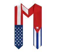 peiyeety Estola de graduación con bandera de Cuba y Estados Unidos, 2.00 pulgadas, bufanda de satén, cuello en V, ideal para estudiantes en el extranjero, para clases de estudio internacional.