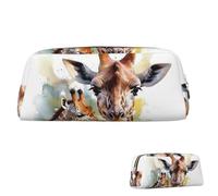 peiyeety Estuche de Cuero para lápices de Gran Capacidad, Organizador estético con Cremallera, portátil, con diseño de Ciervo y Jirafa en Acuarela, para Mujeres y Hombres.