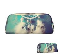 peiyeety Estuche de Cuero para lápices de Gran Capacidad, Organizador estético con Cremallera, portátil, Grande, con Plumas de atrapasueños Blancas, para Mujeres y Hombres.