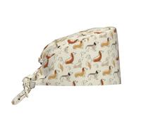 peiyeety Gorro quirúrgico unisex con estampado de perro salchicha Woof 1, ajustable, elástico y con lazo en la espalda.